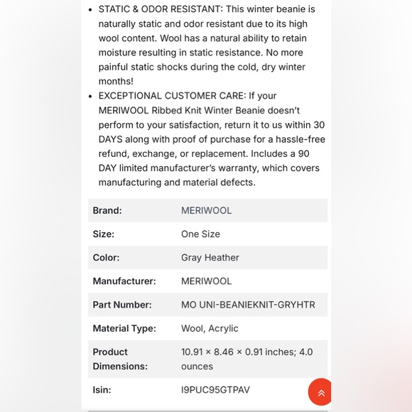 Meriwool Beanie for Men and Women Merino Wool Blend Ribbed Knit Winter Hat - Picture 3 of 9